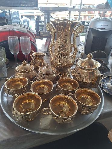 çaynı serviz: Çay dəsti, rəng - Qızılı, Metal, 6 nəfərlik — 1