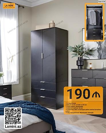 Mebel: 2 qapılı qarderob dolabı Xüsusiyyətlər: - Ölçülər: D 47 × H 200 × E — 1