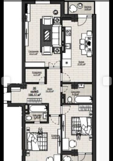 снять квартиру без риэлтора: 3 комнаты, 100 м², Элитка, 12 этаж, ПСО (под самоотделку)