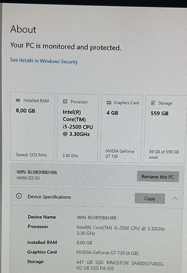 Masaüstü kompüterlər və iş stansiyaları: Təcili satılır!!! Prosessor: Intel Core i5-2500 — 3.30 GHz RAM: 8 GB — 3