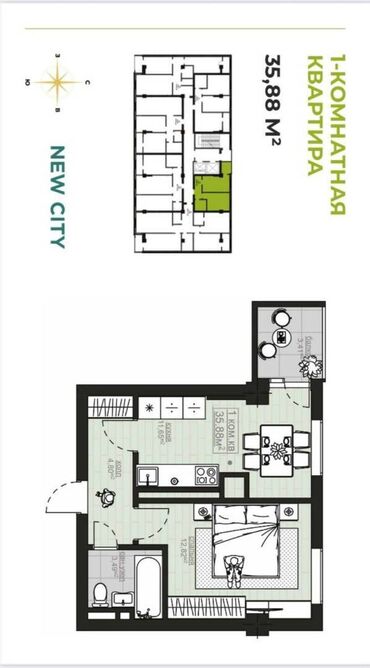 асанбай дом: 1 комната, 36 м², Элитка, 5 этаж, ПСО (под самоотделку)
