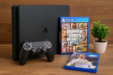 PS4 (Sony Playstation 4): Playstation 4 slim 2 disk oyunu 500GB tam yaxsi veziyyetde