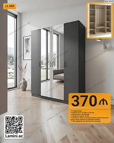 Dolablar: 4 qapılı dolab, müasir və minimalist dizaynda təqdim olunur. Ön — 1