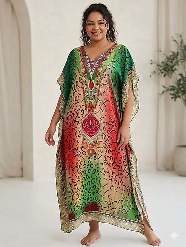 pull: Duga kaftan haljina sa V-izrezom, u više živopisnih varijanti boja — 1