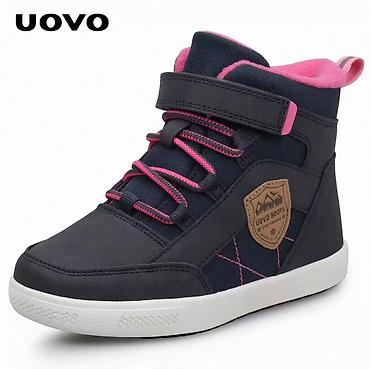 шорты джинсовые: Детские зимние ботинки UOVO (цвет Navy/Magenta), размер 34 - Высокая — 1