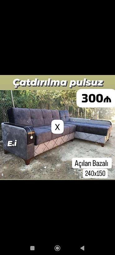 yığma divan: Açılan-bazalı künc divan - Ölçü: 240×150 sm - Mexanizm: yataq kimi — 1