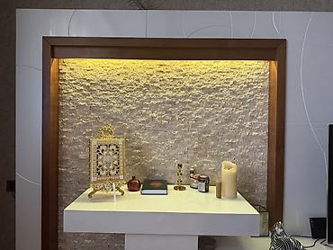 set mebel: MDF və dekorativ paneldən hazırlanmış modern TV/stend divar sistemi - — 2