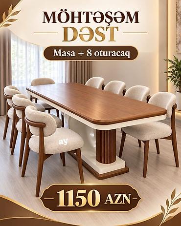 Möhtəşəm Dəst – Masa + 8 oturacaq - Yemək otağı üçün şık və