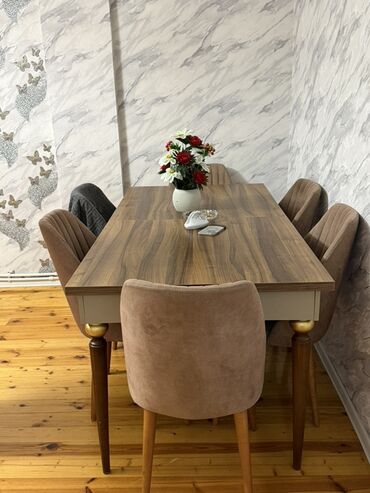 стол кухонный из дерева: Для гостиной, Нераскладной, Прямоугольный стол, 6 стульев