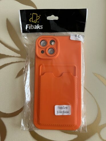 чехол на телефон флай fs529: IPhone 14 üçün Fibaks kart tutacaqlı silikon keys. Narıncı rəngdə olan
