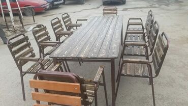 bağ üçün masa: Yeni, Dördbucaq masa, 9 stul, Açılmayan, Stullar ilə, Metal, Azərbaycan