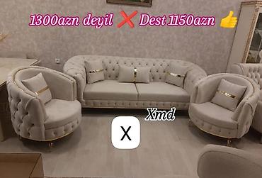 Sofistike dizayna malik yumşaq mebel dəsti. Tərkibi: - 1 ədəd 3