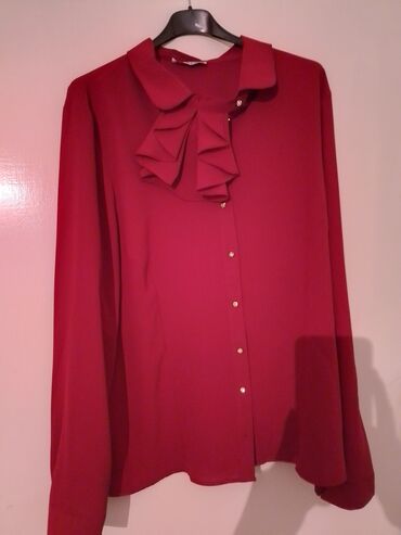 košulje za punije dame: 5XL (EU 50), Viskoza, Jednobojni, bоја - Crvena