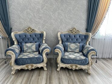 синий диван и 2 кресла: Для дома, гостиной, Б/у