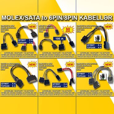 mini çanta: Kabel "Molex/SATA to 6pin/8pin" 🚚Metrolara və ünvana çatdırılma var