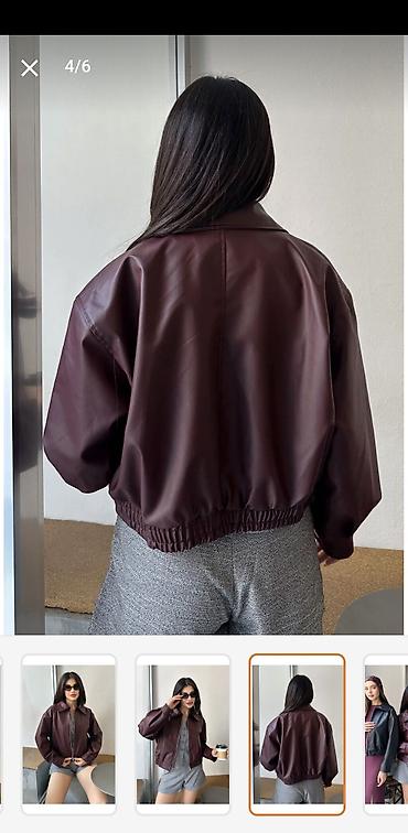 kisi deri kurtkalar: Qadınlar üçün qısa dəri görünümlü kurtka - Rəng: tünd bordo - Model — 3