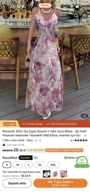 Gündəlik donlar: Romantik Yay Çiçək Desenli Uzun Don - Model: V‑yaka, incə ipli