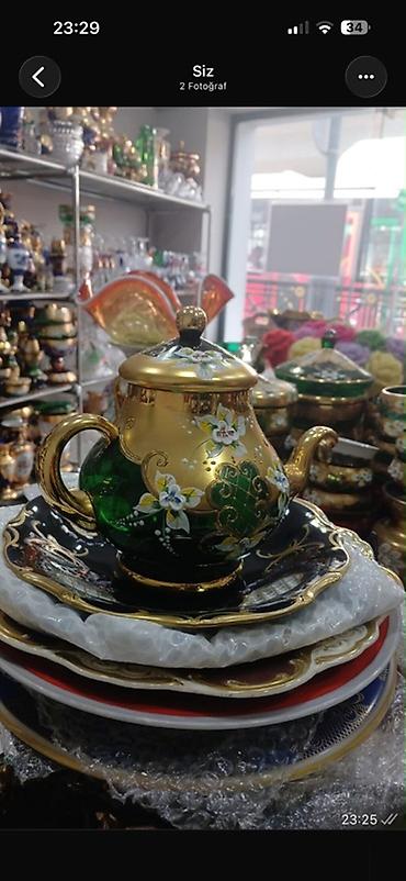 dini tort sekilleri: Çay dəsti, rəng - Yaşıl, Şüşə — 2