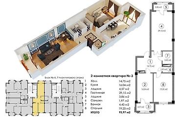 residence: 3 комнаты, 93 м², Асанбай мкр 4 этаж — 2
