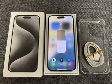 телефон apple: IPhone 15 Pro, Колдонулган, 256 ГБ, White Titanium, Коргоочу айнек, Кабель, Куту, 100 %