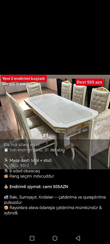 boya seti: Qonaq otağı üçün, Yeni, Açılmayan, Dördbucaq masa, 6 stul — 5