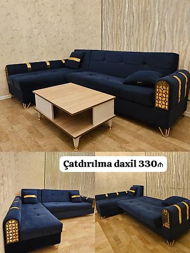 Divanlar: Künc divan, İşlənmiş, Açılan, Bazalı, Parça, Pulsuz çatdırılma — 1