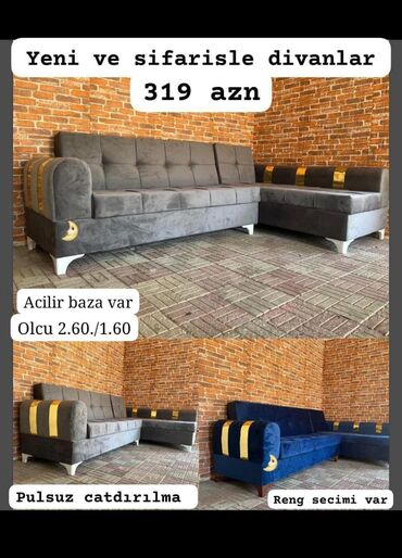 Yataq otağı dəstləri: Künc divan, Qonaq otağı üçün, Parça, Bazalı, Açılan