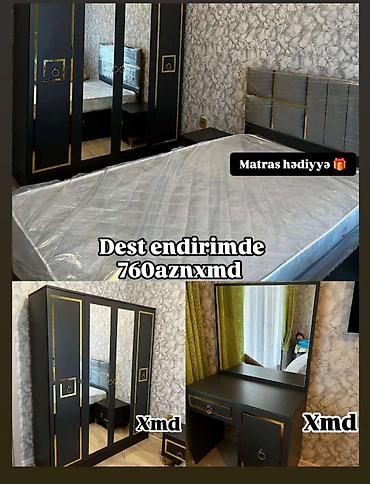 kravat: Yataq otağı mebel dəsti - Rəng: mat qara, qızılı dekor xətləri ilə - — 1