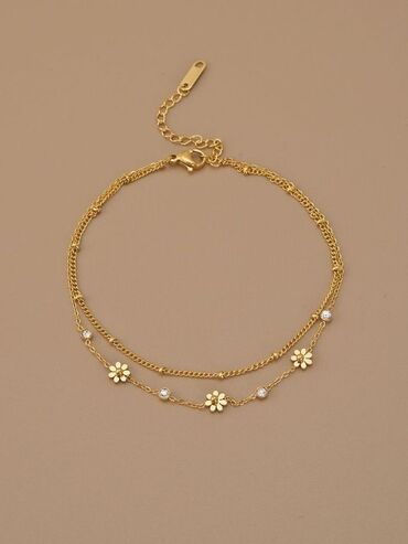 Bilərziklər: Zərif qadın bəzək dəsti və bilərziklər - Qızılı zəncirli, oval — 9