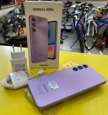 телефон флай fs526: Samsung Galaxy A05s, 64 ГБ, цвет - Фиолетовый, Гарантия, Отпечаток пальца, Face ID