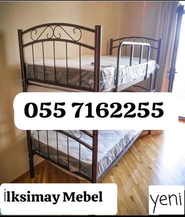 İkimərtəbəli uşaq çarpayıları: Oğlan və qız üçün, Çarpayı, Matrassız, Siyirməsiz, Dəmir — 17