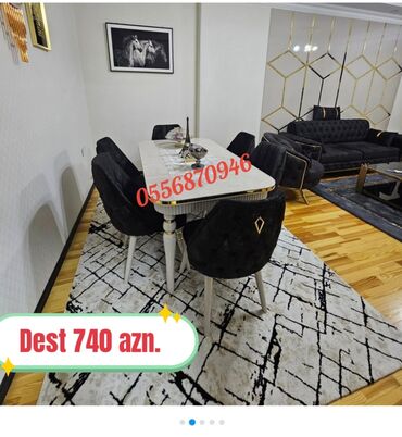 Masa və oturacaq dəstləri: Qonaq otağı üçün, Yeni, Açılmayan, Dördbucaq masa, 6 stul — 30