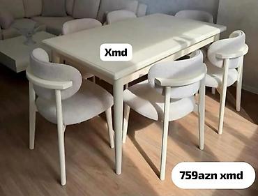 Mətbəx/qonaq otağı üçün dəst: düzbucaqlı krem rəngli masa və 6 ədəd