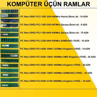 Masaüstü kompüterlər və iş stansiyaları: Operativ yaddaş (RAM) 2 GB, < 1333 Mhz, DDR2, PC üçün, Yeni