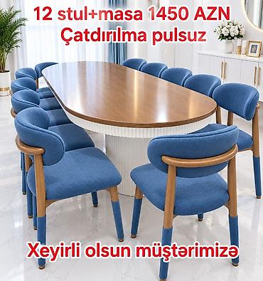 12 stul + masa dəsti - Komplekt: 1 ədəd iri, oval formalı