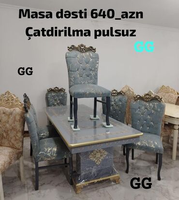 dibcek gul: Qonaq otağı üçün, Yeni, Açılmayan, Dördbucaq masa, 6 stul