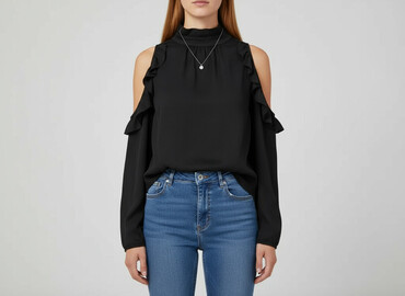 czarne bluzki basic z długim rękawem: Women's blouse, size L
