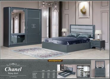 офисная мебель в баку: Двуспальная кровать, Шкаф, Трюмо, 2 тумбы, Турция, Новый