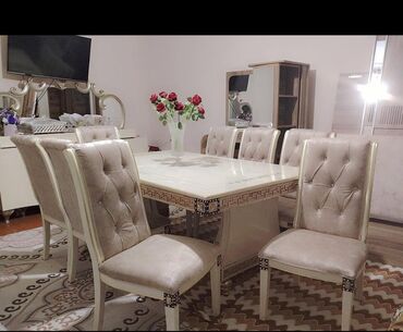 стулья барные: Qonaq otağı üçün, İşlənmiş, Kvadrat masa, 8 stul