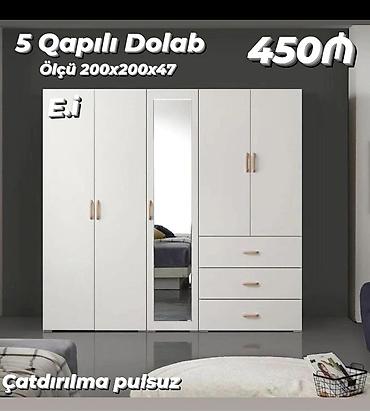 ucuz dolab: 5 qapılı dolab – ölçü: 200×200×47 sm • Ağ rəngli, müasir dizayn • — 1