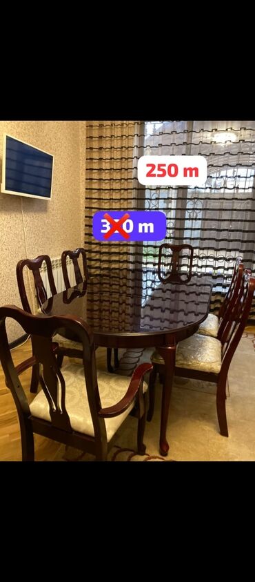 uqlarez satılır: Qonaq otağı üçün, İşlənmiş, Açılan, Oval masa, 6 stul