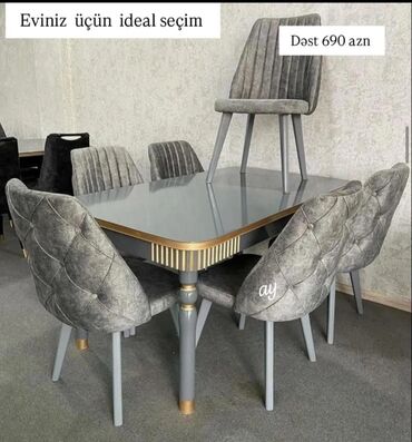 dekor taxta: Qonaq otağı üçün, Yeni, Açılan, Dördbucaq masa, 6 stul