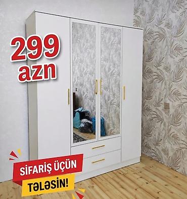 paltar dolabi: Ağ rəngdə, güzgülü qarderob şkaf - 3 qapılı dizayn: orta hissədə 2 — 1