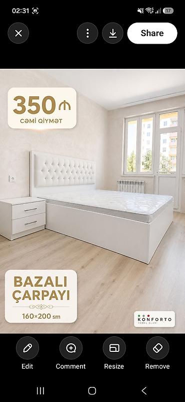 carpayı divan: Bazalı çarpayı – 160×200 sm - Rəng: ağ - Yumşaq, düyməli başlıq — 1