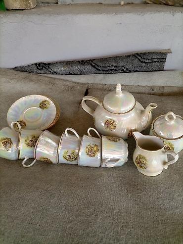 çaydan: Çay dəsti, rəng - Qızılı, Farfor — 1