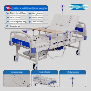 Медицинская мебель: Многофункциональная кровать с туалетом и матрасом, новые 24/7 доставка — 3