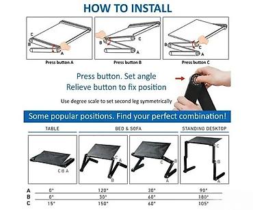 Druga oprema za računare i laptopove: Podesivi aluminijumski stalak/stočić za laptop - Višenamenski dizajn — 6