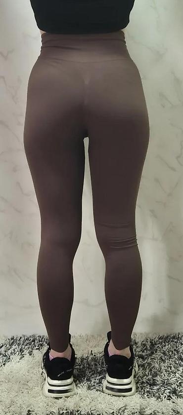 Helanke, biciklistički šortsevi: Ženske sportske helanke – visoki struk, tamno braon - Kroj: uske — 3