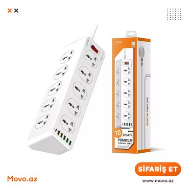 Digər tikinti materialları: 🟠 EL-009 | Uzatma Kabeli LDNIO SC10610 10 Başlıq 6 USB ✅ Brend: LDNIO