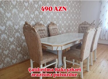 Masa və oturacaq dəstləri: Qonaq otağı üçün, Yeni, Açılmayan, Dördbucaq masa, 6 stul — 28